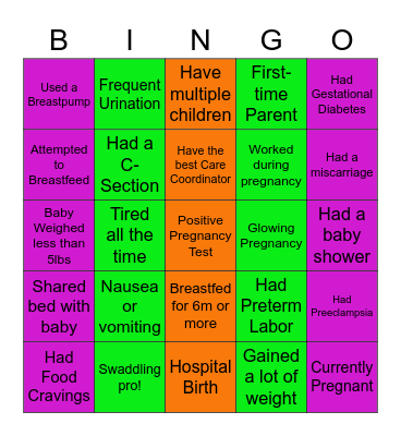 Birth Bingo Card