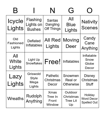 Christmas Light Bingo Card