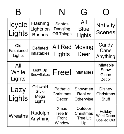 Christmas Light Bingo Card