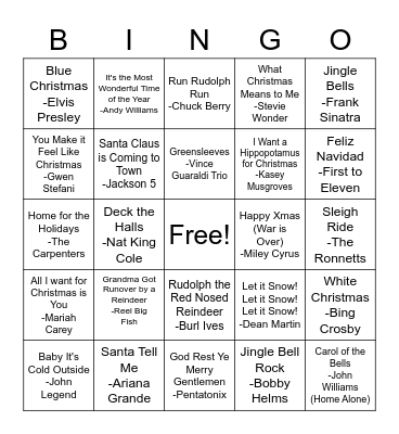 SO Holiday Music Bingo Card