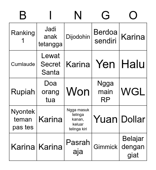 Bingo Kurang Jelas Bingo Card