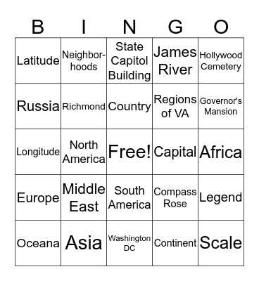 Geography Bingo Card