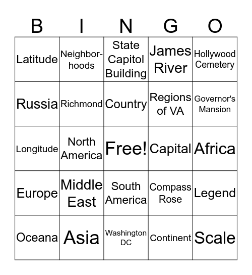 Geography Bingo Card