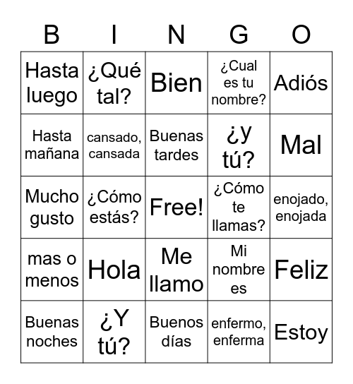 Greetings, introductions & feelings: EXP Bingo Card