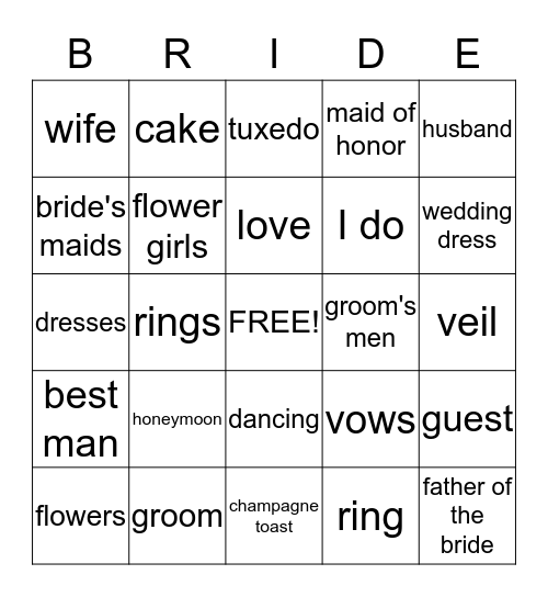 Teri's Bridal Shower Bingo Card