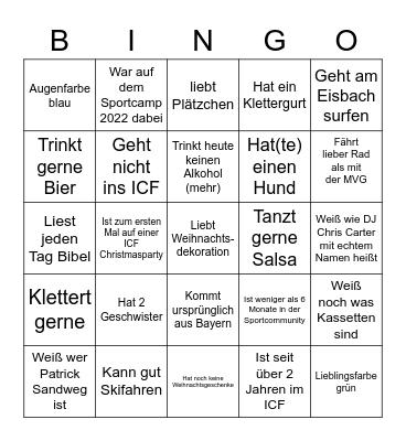 Christmas Sport Party 2022 Bingo Card