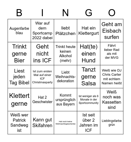 Christmas Sport Party 2022 Bingo Card