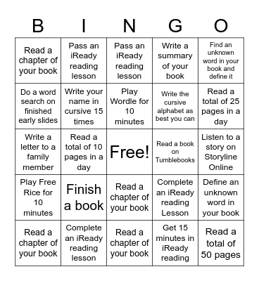 Winter Break Reading Choice Board Bingo Card