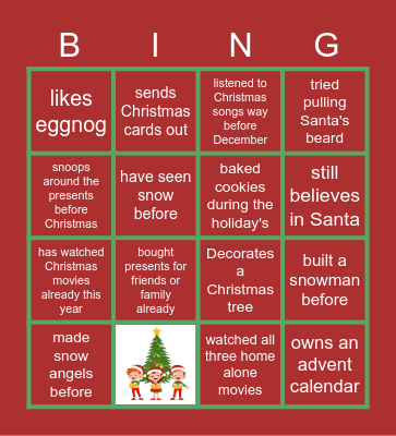 Virtual Holiday Bingo Card