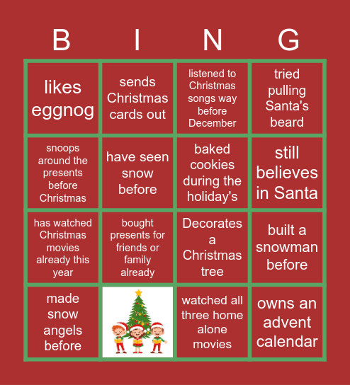 Virtual Holiday Bingo Card