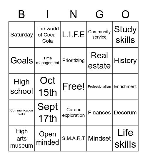 Enrichment Bingo Card