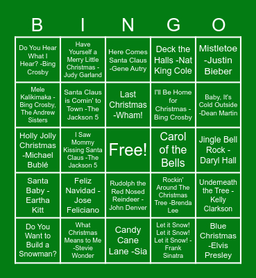 Holiday Song Bingo! Bingo Card