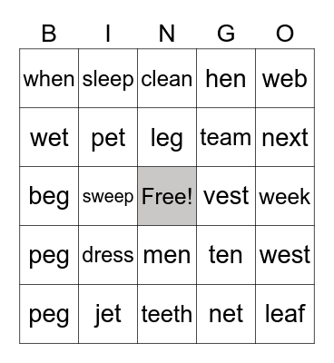 Word Work Bingo Card