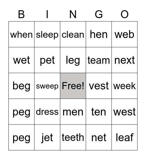 Word Work Bingo Card