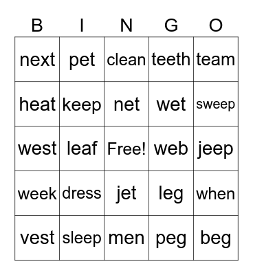 Word Work Bingo Card