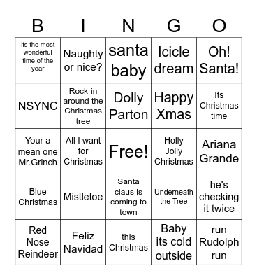 Christmas Music Bingo Card