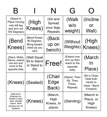 Fitness Bingo Card