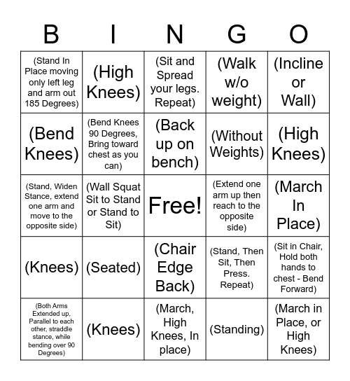 Fitness Bingo Card