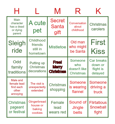 Hallmark movies Bingo Card