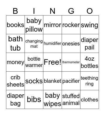 Karrington's Shower Bingo Card