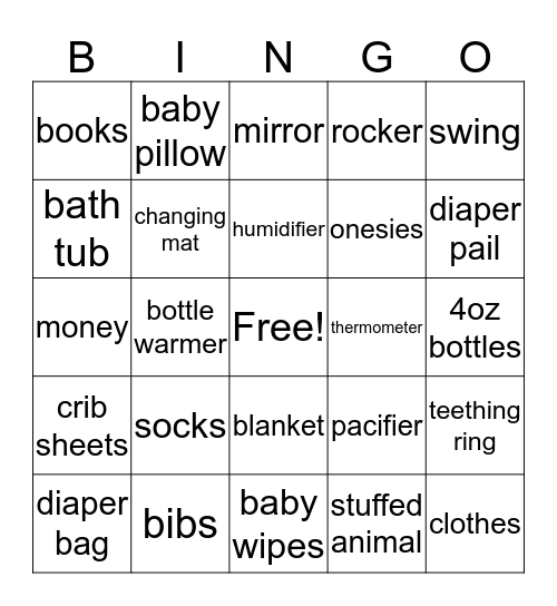 Karrington's Shower Bingo Card