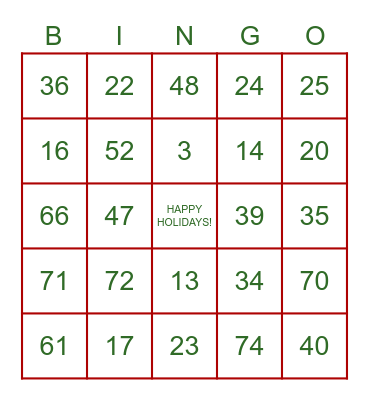 HOLIDAY BINGO Card
