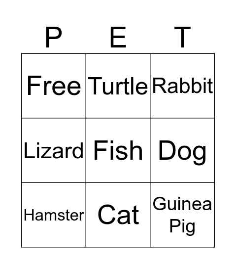 Our Pets Bingo Card