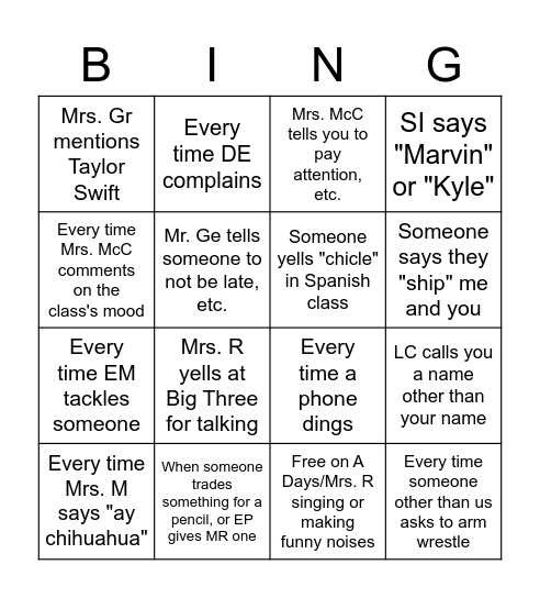 School Bingo 2.0 Bingo Card