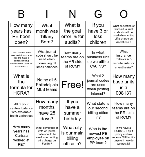 PP Trivia Bingo Card