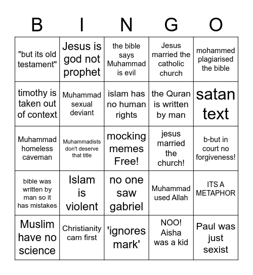 christians debating Bingo Card