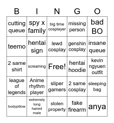 Comic feista Bingo Card