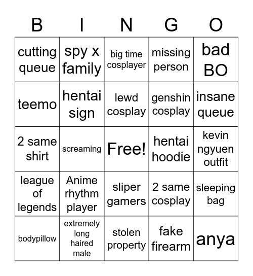 Comic feista Bingo Card
