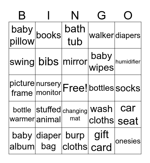 Karrington's Shower Bingo Card