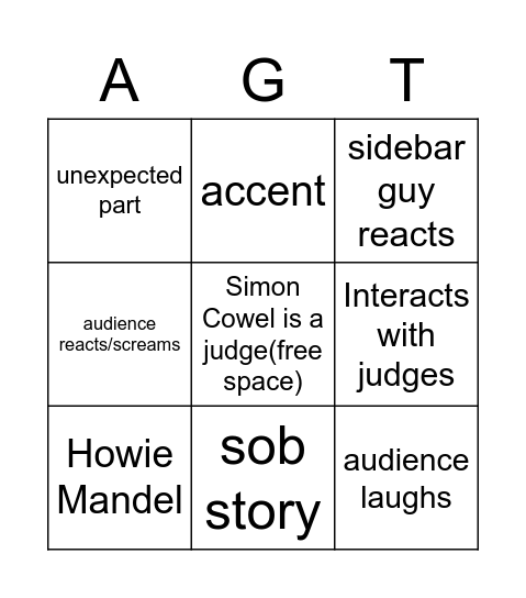 AGT Bingo Card