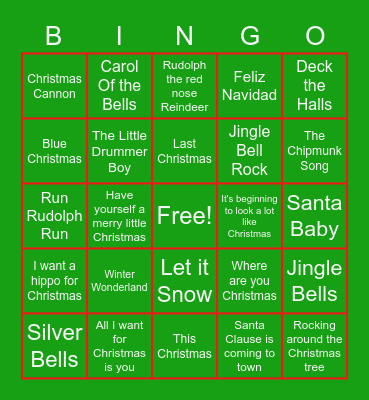 Christmas Song Bingo Card