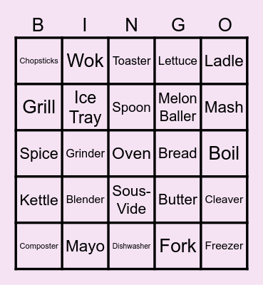 Make Me a Sammich, Woman Bingo Card