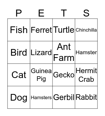Our Pets Bingo Card