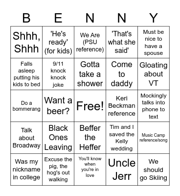 Benny Bingo Card