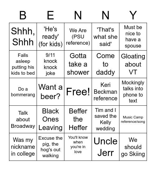 Benny Bingo Card