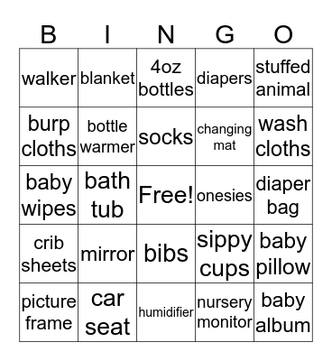 Karrington's Shower Bingo Card