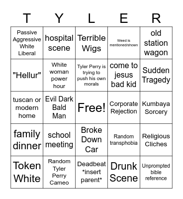 Average Tyler Perry Movie Bingo Card