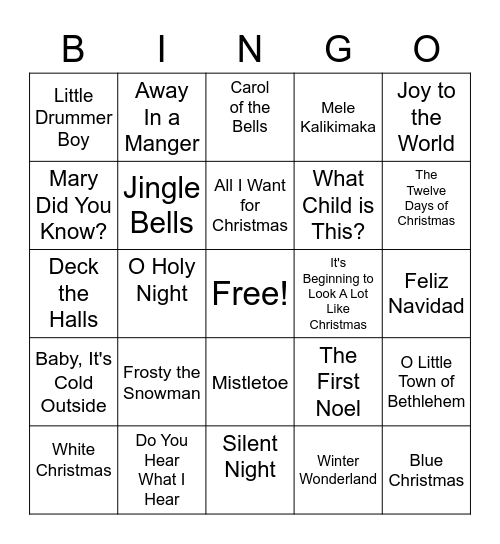 Christmas Carol Bingo Card