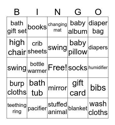Karrington's Shower Bingo Card