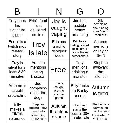 DND Bingo Card