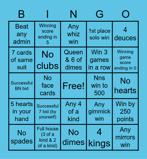 Wizard Spades Bingo Card