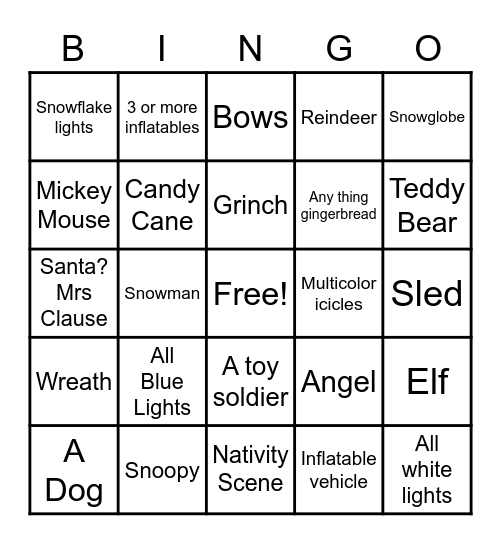 Christmas Lights Bingo Card