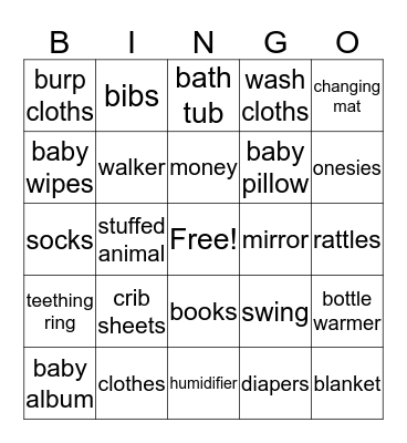 Karrington's Shower Bingo Card
