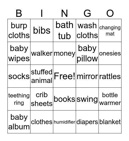 Karrington's Shower Bingo Card