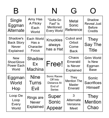 Sonic Prime Ep 8 Onward Bingo Card