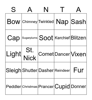 'Twas the Night Before Christmas Bingo Card